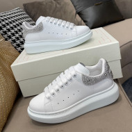 Alexander Mcqueen White Silky Calfskin Crystal Back Sneakers Silver 2021 111821