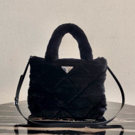 Prada Shearling Wool Tote Bag 1BG378 Black 2021