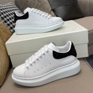 Alexander Mcqueen White Silky Calfskin Crystal Back Sneakers Black 2021 111822