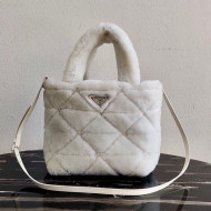 Prada Shearling Wool Tote Bag 1BG378 White 2021