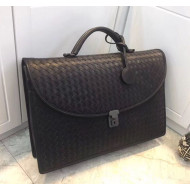 Bottega Classic Veneta Intrecciato Wax Calfskin Briefcase Black 