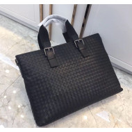 Bottega Veneta Intrecciato Wax Calfskin Briefcase Black/Silver