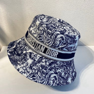 Dior Bucket Hat in Toile de Jouy Reverse Embroidered Cotton Dark Blue 2021