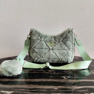 Prada System Shearling Wool Patchwork Shoulder Bag 1BC151 Green 2021