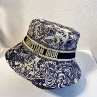 Dior Bucket Hat in Toile de Jouy Reverse Embroidered Cotton Black 2021