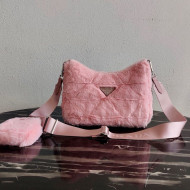 Prada System Shearling Wool Patchwork Shoulder Bag 1BC151 Pink 2021