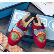 Gucci Leather Slipper Mule with Embroidery Patch Red 2019