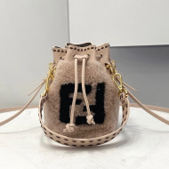 Fendi Mon Tresor Mini Bucket Bag FF Shearling Pink 2021 8519