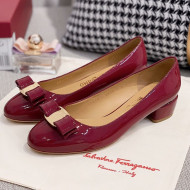 Salvatore Ferragamo Patent Leather Bow Pumps Burgundy/Gold 2021