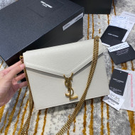 Saint Laurent Cassandra Monogram Clasp Bag in Smooth Leather 5327500 White/Gold 2020