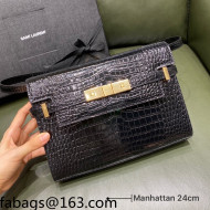 Saint Laurent Manhattan Shoulder Bag in Black Crocodile Embossed Leather 675626 2021