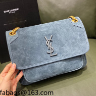 Saint Laurent Niki Medium Bag in Suede 633158 Light Blue 2021