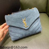 Saint Laurent Loulou Small Bag in "Y" Matelasse Suede 494699 Blue 2021