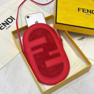 Fendi 12 Pro Phone Holder in Red Leather and Suede 2021 8526