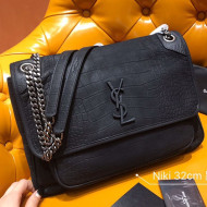 Saint Laurent Large Niki Chain Bag in Matte Crocodile Leather 498830 Black 2019