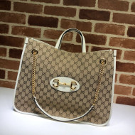 Gucci Horsebit 1955 GG Canvas Large Tote Bag 623695 White 2020