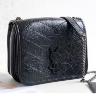 Saint Laurent Niki Chain Wallet WOC in Crinkled Vintage Leather 583103 Black 2019