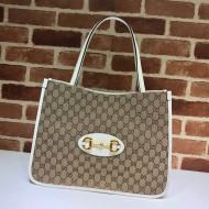 Gucci Horsebit 1955 GG Canvas Medium Tote Bag 623694 White 2020