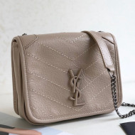 Saint Laurent Niki Chain Wallet WOC in Crinkled Vintage Leather 583103 Khaki Grey 2019