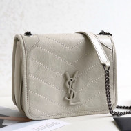 Saint Laurent Niki Chain Wallet WOC in Crinkled Vintage Leather 583103 White 2019