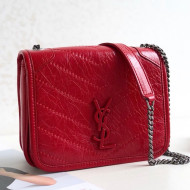 Saint Laurent Niki Chain Wallet WOC in Crinkled Vintage Leather 583103 Red 2019