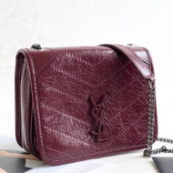 Saint Laurent Niki Chain Wallet WOC in Crinkled Vintage Leather 583103 Burgundy 2019