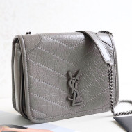 Saint Laurent Niki Chain Wallet WOC in Crinkled Vintage Leather 583103 Light Grey 2019