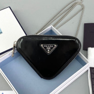 Prada Brushed Leather Mini Pouch with Chain Black 2021