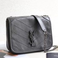 Saint Laurent Niki Chain Wallet WOC in Crinkled Vintage Leather 583103 Dark Grey 2019