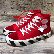 Off-White Cotton Canvas Striped High-Heel Sneakers Red 2019 (For Women and Men)