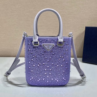 Prada Small Crystal-Studded Satin Tote bag 1BA331 Purple 2021