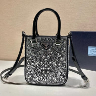 Prada Small Crystal-Studded Satin Tote bag 1BA331 Black 2021