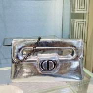 Dior Medium DiorDouble Chain Bag in Silver Crinkled Patent Lambskin 2021