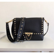 Valentino Rockstud Flap Strap Shoulder Bag Black/Gold 2019