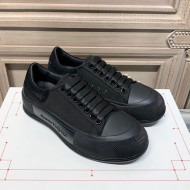 Alexander Mcqueen Deck Cotton Canvas Lace Up Sneakers All Black 2020 (For Women and Men)