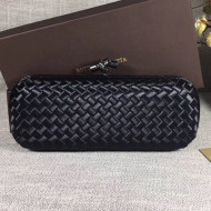 Bottega Veneta Large Silk Woven Knot Clutch with Snakeskin Trim Black