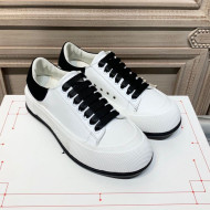 Alexander Mcqueen Deck Silky Calfskin Lace Up Sneakers White/Black 2020 (For Women and Men)