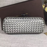 Bottega Veneta Large Silk Woven Knot Clutch with Snakeskin Trim Silver