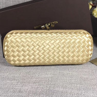 Bottega Veneta Large Silk Woven Knot Clutch with Snakeskin Trim Light Gold