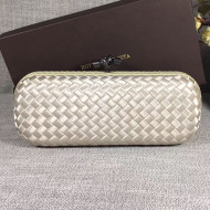 Bottega Veneta Large Silk Woven Knot Clutch with Snakeskin Trim White