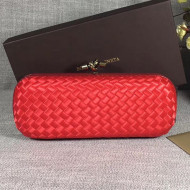 Bottega Veneta Large Silk Woven Knot Clutch with Snakeskin Trim Red