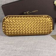 Bottega Veneta Large Silk Woven Knot Clutch with Snakeskin Trim Gold Yellow