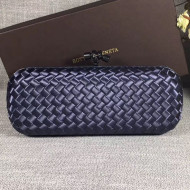 Bottega Veneta Large Silk Woven Knot Clutch with Snakeskin Trim Dark Blue