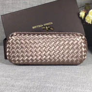 Bottega Veneta Large Silk Woven Knot Clutch with Snakeskin Trim Light Grey