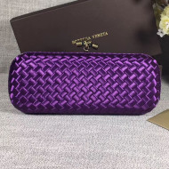 Bottega Veneta Large Silk Woven Knot Clutch with Snakeskin Trim Purple