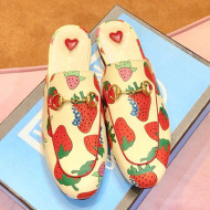 Gucci Princetown Bitten Strawberries Canvas Slipper Mules 2019