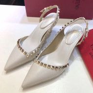 Valentino Rockstud Trim Slingback Mid-Heel Pump White 2019