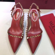 Valentino Rockstud Trim Slingback Mid-Heel Pump Red 2019