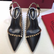 Valentino Rockstud Trim Slingback Mid-Heel Pump Black 2019