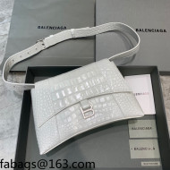 Balenciaga Hourglass Sling Back Large Bag in Shiny Crocodile Embossed Leather White/Silver 2021